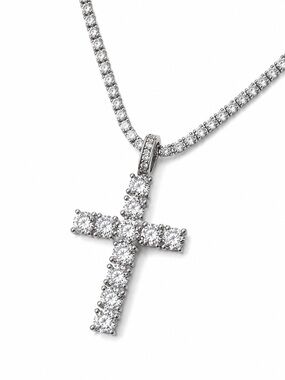 Isabella M. Sterling silver coated and cubic zirconia Cross Pendant Necklace
